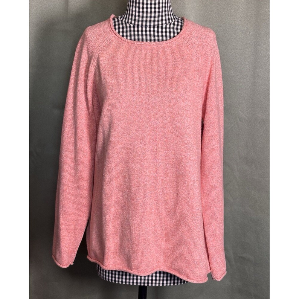Eddie Bauer Sweater Womens XL Orange Pullover Chunky Knit Fishermans Roll Neck